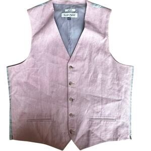 Jos A. Bank Pink 100% Linen Gray Back Adjustable Large Slim Fit Preppy Vest